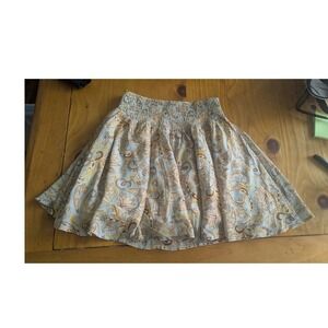 Style Rack Womens Small Paisley Floral Smocked Mini Skirt Blue Tan Boho L.A.